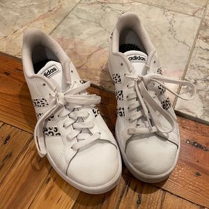 Adidas grand court white with cheetah print shoes
